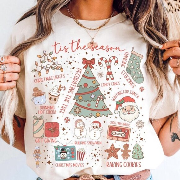 Tops - Christmas Holiday Cookie Tree Shirt, Merry And Bright Tee